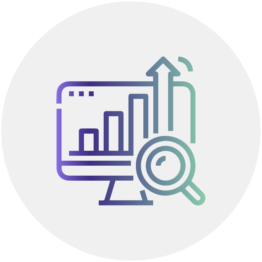 Icône IT Marketing représentant le SEA avec des statistiques